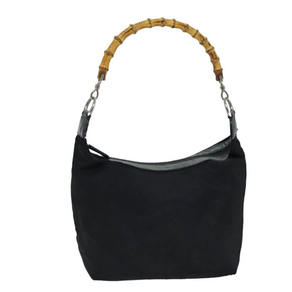 GUCCI Bamboo Shoulder Bag Canvas Black 000 - Picture 1 of 16